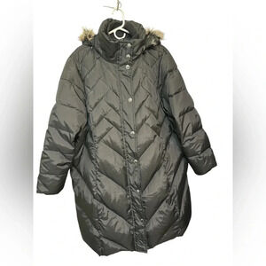 LONDON FOG WOMEN’S PLUS ZIP-FRONT HOODED HEAVY WEIGHT PUFFER JACKET BLACK